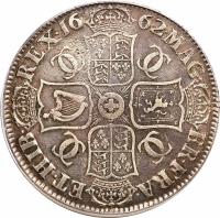 reverse of 1 Crown - Charles II - 1'st Portrait (1662) coin with SP# 3350 from England.