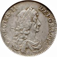 obverse of 1/2 Crown - Charles II - 2'nd Portrait (1667 - 1670) coin with SP# 3365 from England.