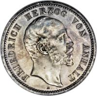 obverse of 2 Mark - Friedrich I - Reign (1896) coin with KM# 23 from German States. Inscription: FRIEDRICH HERZOG VON ANHALT A