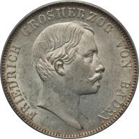 obverse of 1 Vereinsthaler - Friedrich I (1857 - 1865) coin with KM# 240 from German States. Inscription: FRIEDRICH GROSHERZOG VON BADEN