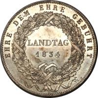 reverse of 1 Conventionsthaler - Ludwig I - Provincial Legislature: Landtag 1834 (1834) coin with KM# A765 from German States.