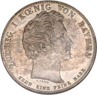 obverse of 1 Conventionsthaler - Ludwig I - Transfer of University (1826) coin with KM# 722 from German States. Inscription: LUDWIG I KOENIG VON BAYERN ZEHN EINE FEINE MARK