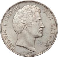 obverse of 2 Thaler / 3 1/2 Gulden - Ludwig I - Monetary Union (1837) coin with KM# 792 from German States. Inscription: LUDWIG I KÖNIG VON BAYERN C.VOIGT