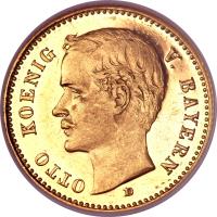 obverse of 10 Mark - Otto (1900 - 1912) coin with KM# 994 from German States. Inscription: OTTO KOENIG V. BAYERN D