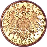 reverse of 10 Mark - Otto (1900 - 1912) coin with KM# 994 from German States. Inscription: DEUTSCHES REICH 1903 * 10 MARK *