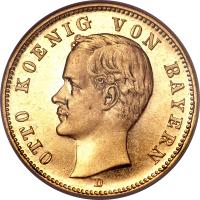 obverse of 20 Mark - Otto (1895 - 1913) coin with KM# 920 from German States. Inscription: OTTO KOENIG VON BAYERN D