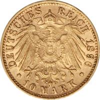 reverse of 10 Mark - Otto (1890 - 1900) coin with KM# 911 from German States. Inscription: DEUTSCHES REICH 1896 * 10 MARK *