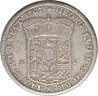 obverse of 1 Thaler - George I (1705 - 1710) coin with KM# 51 from German States. Inscription: GEORG:LUD:D.G.D.BR.&.LUN:S.R.I.ELECT:1710.* HB