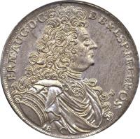 obverse of 2/3 Thaler / 1 Gulden - Ernst August (1693 - 1721) coin with KM# A17 from German States. Inscription: ERN:AUG:D.G. / D:B.&L.S.R.I.ELEP:OS: