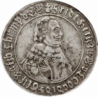 obverse of 1 Thaler - Friderich (1637 - 1643) coin with KM# 146 from German States. Inscription: FRIDERICH HERTZOG. ZU. BR. UND. LUNEB. THUMPROBST DES ERTZSTIF BREM.