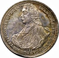 obverse of 1 Conventionsthaler - Franz Conrad (1761) coin with KM# 18 from German States. Inscription: FRAN: CON: TIT: S: MA: DE POP: CARD: DE RODT: EPIS: CONST: S: R: I: PRIN: