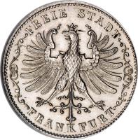 obverse of 1/2 Gulden (1842 - 1849) coin with KM# 330 from German States. Inscription: FREIE STADT FRANKFURT