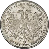 obverse of 2 Gulden - Constitutional Convention (1848) coin with KM# 337 from German States. Inscription: CONSTITUIRENDE VERSAMLUNG I.D.F. STADT FRANKFURT 18. MAI 1848 *