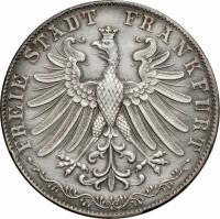 obverse of 2 Gulden - Goethe Centennial (1849) coin with KM# 343 from German States. Inscription: FREIE STADT FRANKFURT