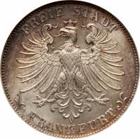 obverse of 1 Gulden (1859 - 1861) coin with KM# 358 from German States. Inscription: FREIE STADT FRANKFURT