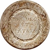 reverse of 1/2 Conventionsthaler - Adalbert III (1796) coin with KM# 154 from German States. Inscription: PRO DEO ET PATRIA. XX EINE F:MARCK.1796.