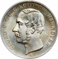 obverse of 1 Reichsthaler - Georg V (1852 - 1856) coin with KM# 220 from German States. Inscription: GEORG V V.G.G. KOENIG V. HANNOVER