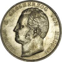 obverse of 2 Thaler / 3 1/2 Gulden - Ludwig II (1844) coin with KM# 320 from German States. Inscription: LUDWIG II GROSHERZOG VON HESSEN