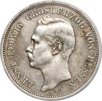 obverse of 5 Mark - Ernst Ludwig (1895 - 1900) coin with KM# 369 from German States. Inscription: ERNST LUDWIG GRSOHERZOG VONHESSEN