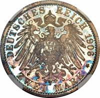 reverse of 2 Mark - Leopold IV (1906) coin with KM# 270 from German States. Inscription: DEUTSCHES REICH 1906 * ZWEI MARK *