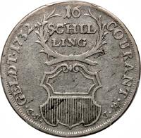 reverse of 16 Schilling - Adolf Friedrich (1731 - 1758) coin with KM# 153 from German States. Inscription: COURANT GELDT 1732 16 SCHIL LING