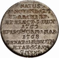 reverse of 1/12 Thaler - Emeric Joseph - Death of Archbishop (1774) coin with KM# 384 from German States.