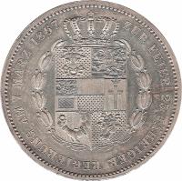 reverse of 1 Vereinsthaler - Friedrich II - Reign (1867) coin with KM# A311 from German States. Inscription: ZUR FEIER 25 JÄHRIGER REGIERUNG AM 7 MÄRZ 1867