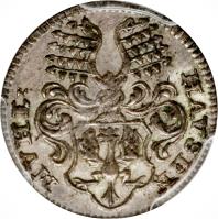 obverse of 6 Pfenninge (1737 - 1767) coin with KM# 57 from German States. Inscription: MÜHL: HAUSEN