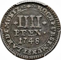 reverse of 4 Pfennig - Clemens August (1748 - 1755) coin with KM# 179 from German States.