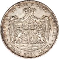 reverse of 2 Thaler / 3 1/2 Gulden - Heinrich LXXII (1840 - 1847) coin with KM# 5 from German States. Inscription: 2 THALER VII EINE F. MARK 3½ GULDEN VEREINS 1847 MÜNZE