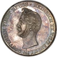 obverse of 2 Thaler / 3 1/2 Gulden - Heinrich XX (1841 - 1851) coin with KM# 105 from German States. Inscription: HEINRICH XX. V. G. G. AELT. LIN. SOUVERAIN. FURST REUSS