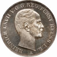 obverse of 1 Vereinsthaler - Heinrich LXVII (1858 - 1862) coin with KM# 73 from German States. Inscription: HEINRICH LXVII V.G.REG.FÜRST REUSS I.L.