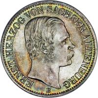 obverse of 1 Vereinsthaler - Ernst I (1858 - 1869) coin with KM# 35 from German States. Inscription: ERNST HERZOG VON SACHSEN ALTENBURG B