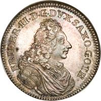 obverse of 1/4 Thaler - Friedrich II - Anniversary of the Restoration (1717) coin with KM# 194 from German States.