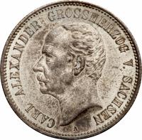 obverse of 2 Mark - Karl Alexander (1892) coin with KM# 212 from German States. Inscription: CARL ALEXANDER GROSSHERZOG V. SACHSEN A