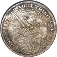 obverse of 1 Thaler - Johann Georg I - Augsburg Confession (1630) coin with KM# 412 from German States.