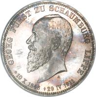 obverse of 3 Mark - Albrecht Georg (1911) coin with KM# 55 from German States. Inscription: GEORG FÜRST ZU SCHAUMBURG LIPPE 10 X 1846 29 IV 1911