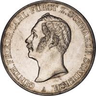 obverse of 2 Thaler / 3 1/2 Gulden - Günther Friedrich Karl II (1841 - 1854) coin with KM# 140 from German States. Inscription: GÜNTH.FRIEDR.CARL FÜRST Z.SCHWARZB.SONDERSH. A