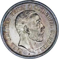 obverse of 2 Mark - Karl Günther (1896) coin with KM# 150 from German States. Inscription: KARL GÜNTHER FÜRST Z. SCHWARZB. SONDERSH. A