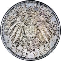 reverse of 2 Mark - Karl Günther (1896) coin with KM# 150 from German States. Inscription: DEUTSCHES REICH 1896 * ZWEI MARK *