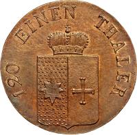 obverse of 3 Pfennige - Georg Friedrich Heinrich (1842 - 1845) coin with KM# 154 from German States. Inscription: 120 EINEN THALER