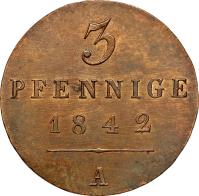 reverse of 3 Pfennige - Georg Friedrich Heinrich (1842 - 1845) coin with KM# 154 from German States. Inscription: 3 PFENNIGE 1842 A