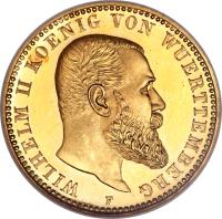 obverse of 10 Mark - Wilhelm II (1893 - 1913) coin with KM# 633 from German States.