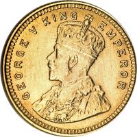 obverse of 15 Rupees - George V (1918) coin with KM# 525 from India. Inscription: GEORGE V KING EMPEROR