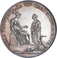 obverse of 1 Scudo (1799) coin with KM# 2 from Italian States. Inscription: ALLA NAZ · FRAN · LA REP · CISAL · RICONOSCENTE