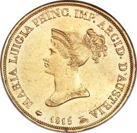 obverse of 20 Lire - Maria Luigia (1815 - 1832) coin with C# 31 from Italian States. Inscription: MARIA LUIGIA PRINC · IMP · ARCID · D'AUSTRIA 1815