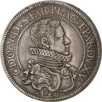 obverse of 1 Scudo - Odoardo Farnese (1626) coin with KM# 12 from Italian States. Inscription: ODOARDVS. FAR: PLAC: ET: PAR: DVX. V.