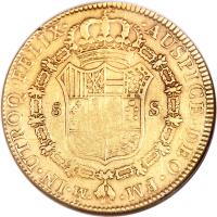 reverse of 8 Escudos - Carlos III (1777 - 1788) coin with KM# 156a from Mexico.