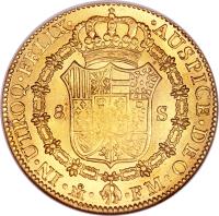 reverse of 8 Escudos - Carlos IV (1791 - 1808) coin with KM# 159 from Mexico.