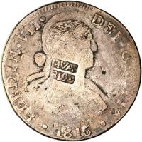 obverse of 8 Reales - Fernando VII - Countermarked (1811 - 1822) coin with KM# 201 from Mexico.